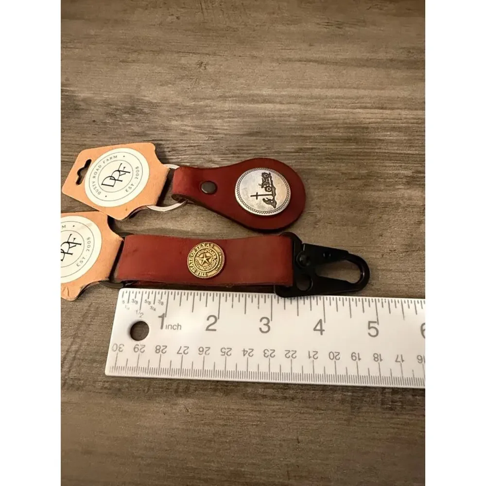 Dusty Road Farms Leather Key Fob Strap Keychain #463 New! Two! Texas DRF